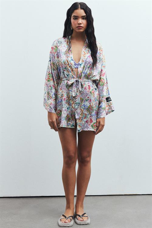 Fumée Petit Desenli Kısa Saten Sabahlık / Kimono