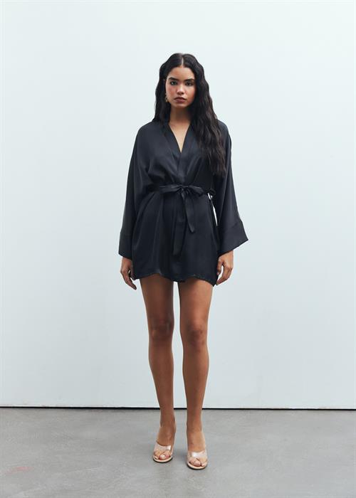 Fumée Siyah Kısa Saten Sabahlık / Kimono