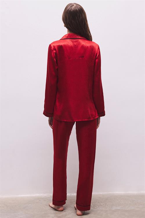 Huly Satin Bordeaux Long Pajama Set