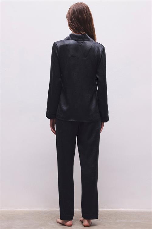 Huly Satin Black Long Pajama Set