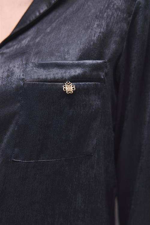 Huly Satin Black Long Pajama Set