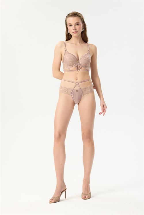 karlotta belt Detailed Satin Lace dried rose thong