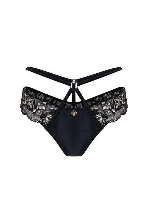 Karlotta Siyah Saten Dantelli Kemer detaylı Tanga