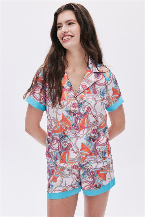 Leyiza Patterden Satin Short Pijama Set