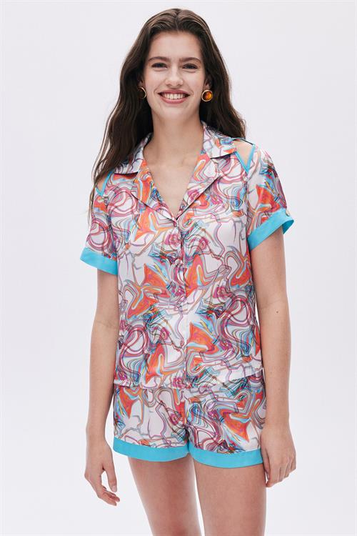 Leyiza Patterden Satin Short Pijama Set