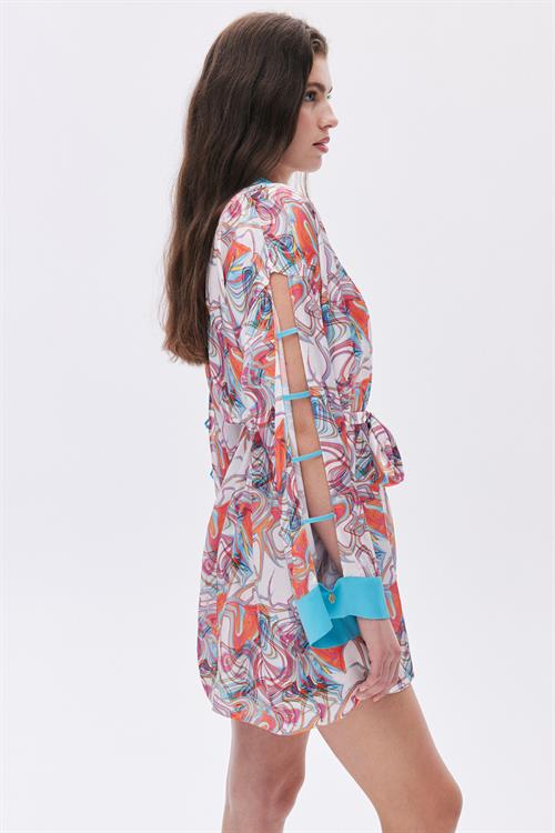 Leyiza Desenli Kısa Saten Sabahlık / Kimono