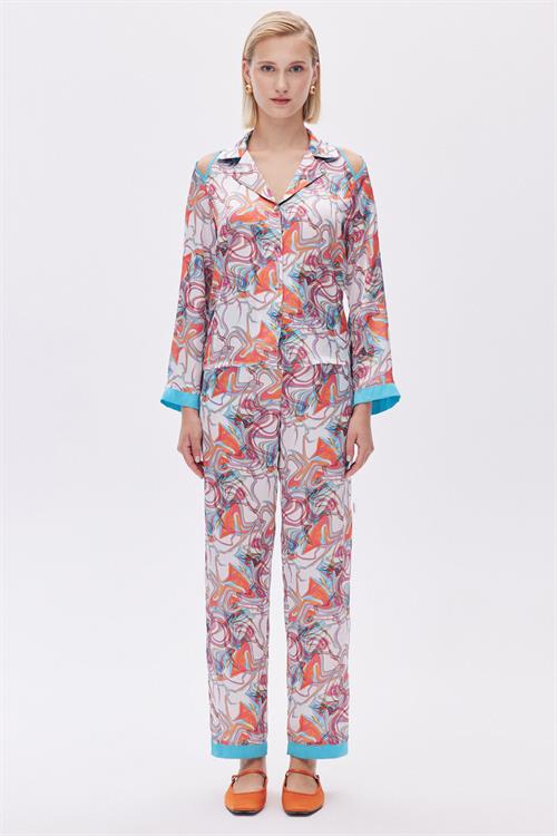 Leyiza Patterden Satin Long Pijama Set
