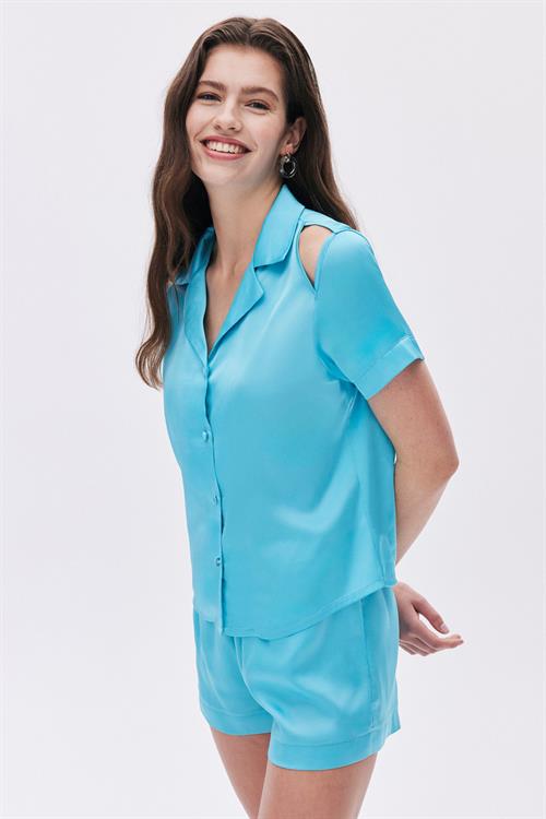 Leyiza Satin elus blue Short Pijama Set