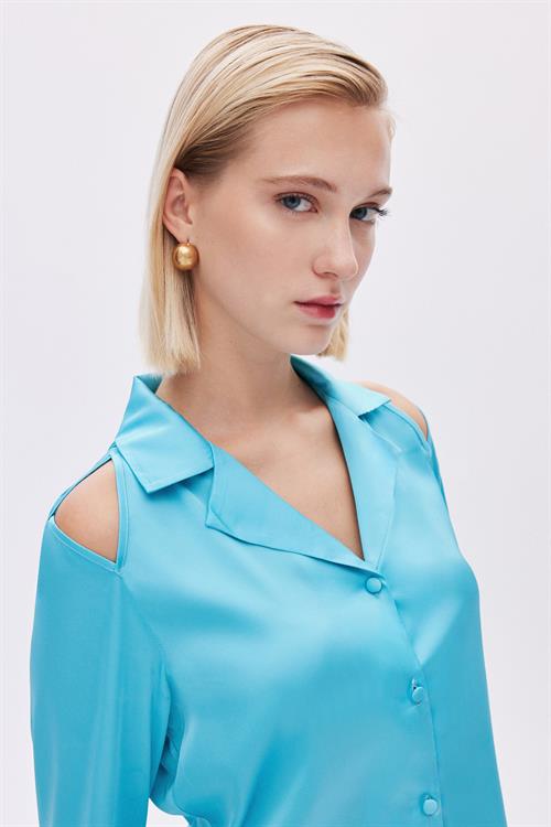 Leyiza Satin elus blue Long Pijama Set