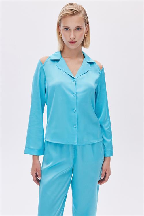 Leyiza Satin elus blue Long Pijama Set