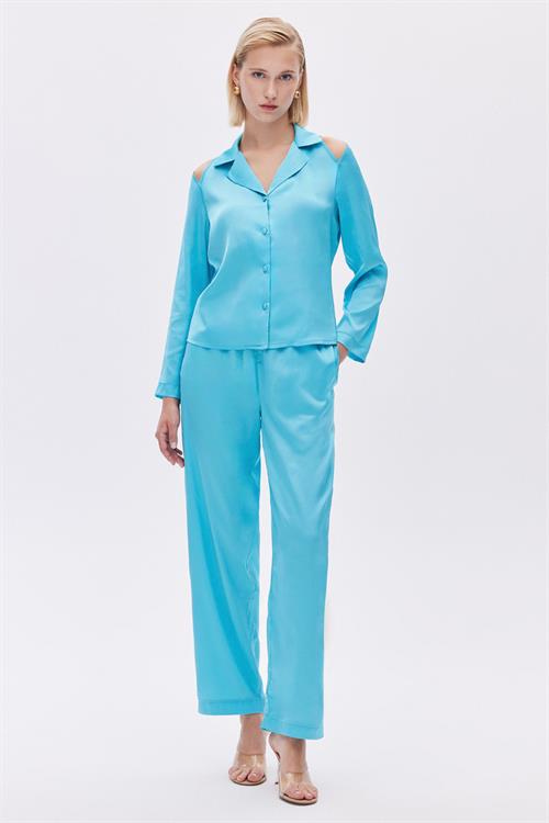 Leyiza Satin elus blue Long Pijama Set