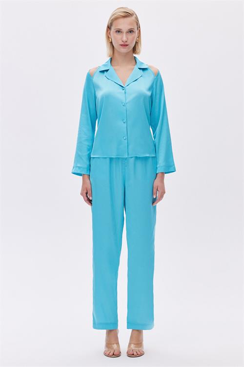 Leyiza Satin elus blue Long Pijama Set