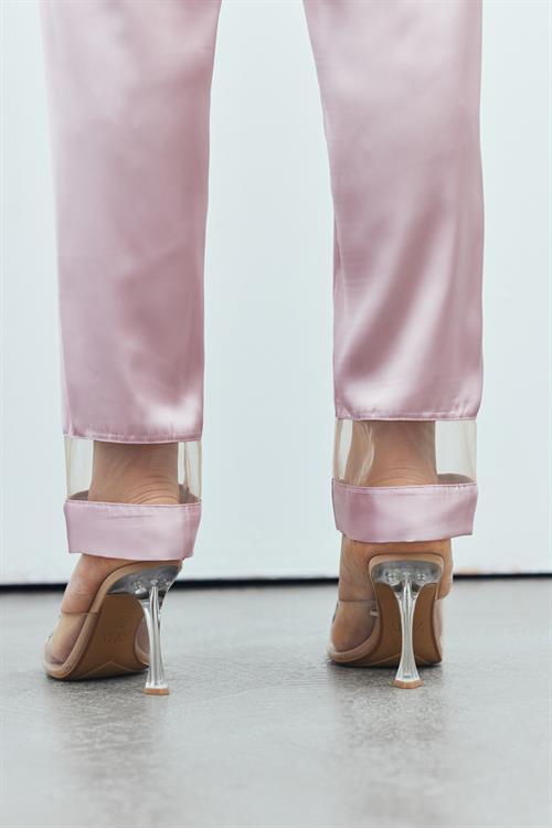 Libre Tulle Detailed Satin Dried Rose Strap Long Pajama Set