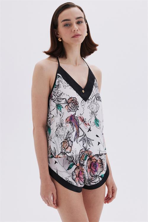 Maison Royale Detailed Satin Viscose Strappy Short Pajama Set