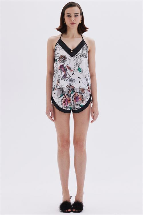 Maison Royale Detailed Satin Viscose Strappy Short Pajama Set