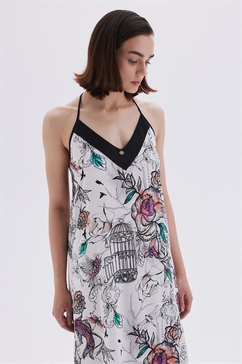 Maison Royale Desenli Saten Detaylı Uzun Viskon Gecelik