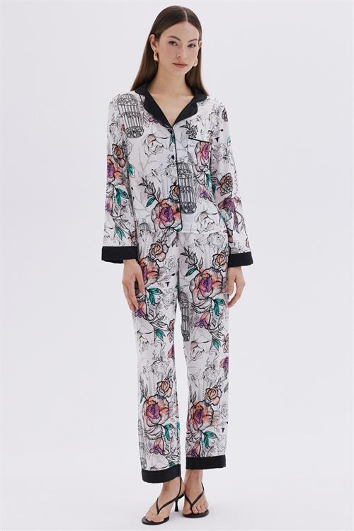 Maison Royale Detailed Satin Viscose Long Pajama Set