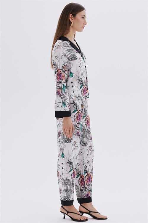 Maison Royale Detailed Satin Viscose Long Pajama Set