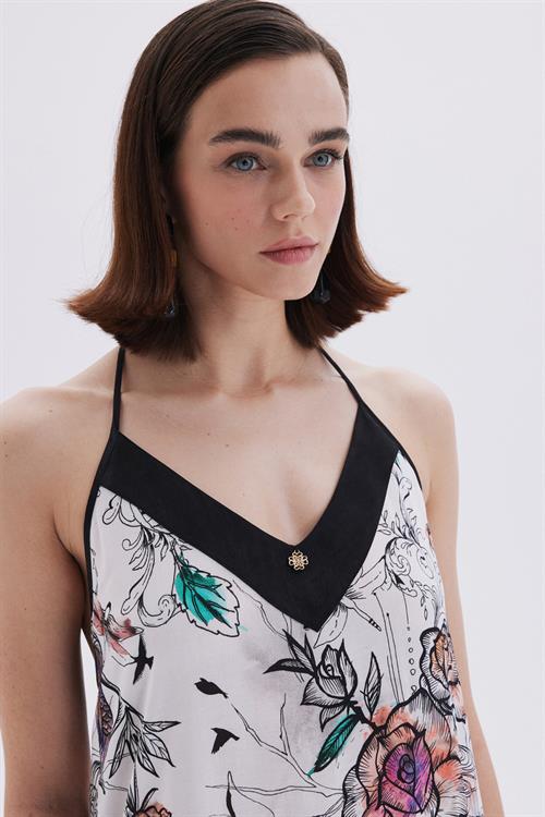 Maison Royale Desenli Saten Detaylı Uzun Viskon Gecelik