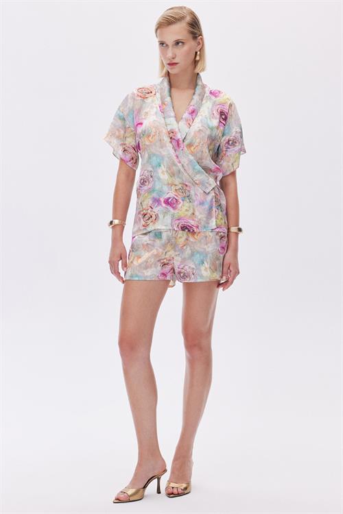 Marguerite Patterned Satin double breasted Short Pijama Set