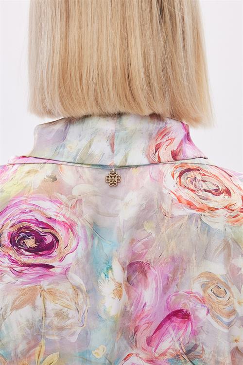 Marguerite Patterned Satin double breasted Short Pijama Set