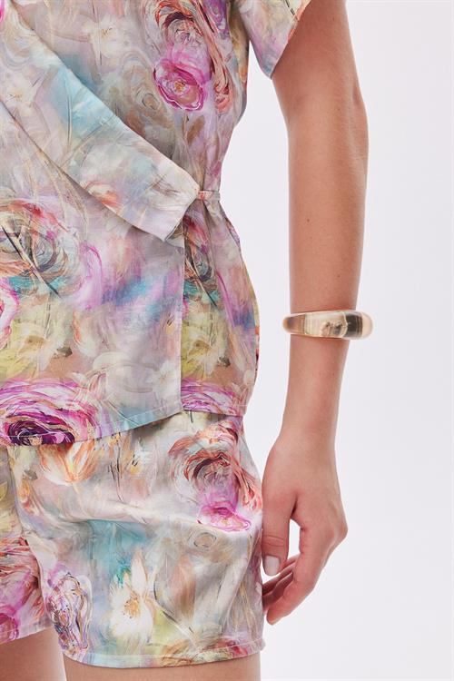 Marguerite Patterned Satin double breasted Short Pijama Set