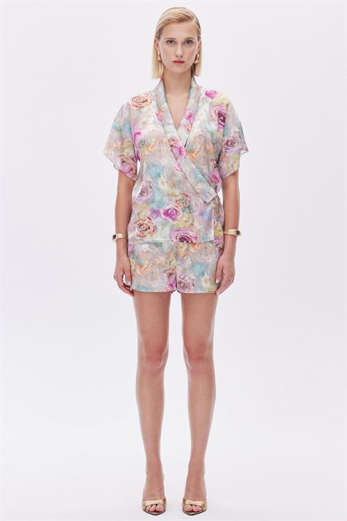 Marguerite Patterned Satin double breasted Short Pijama Set