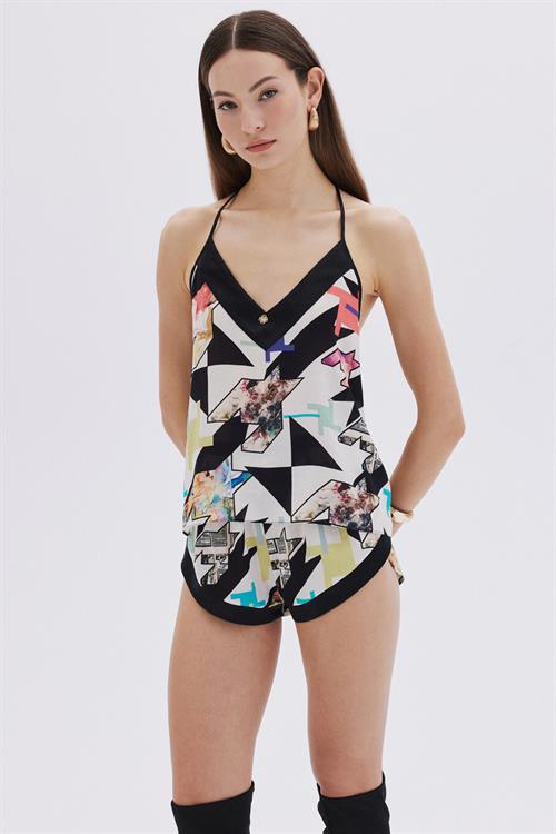 Mixte Detailed Satin Viscose Strappy Short Pajama Set