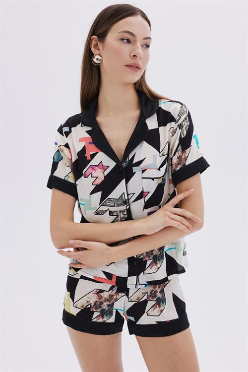 Mixte Detailed Satin Viscose Long Pajama Set