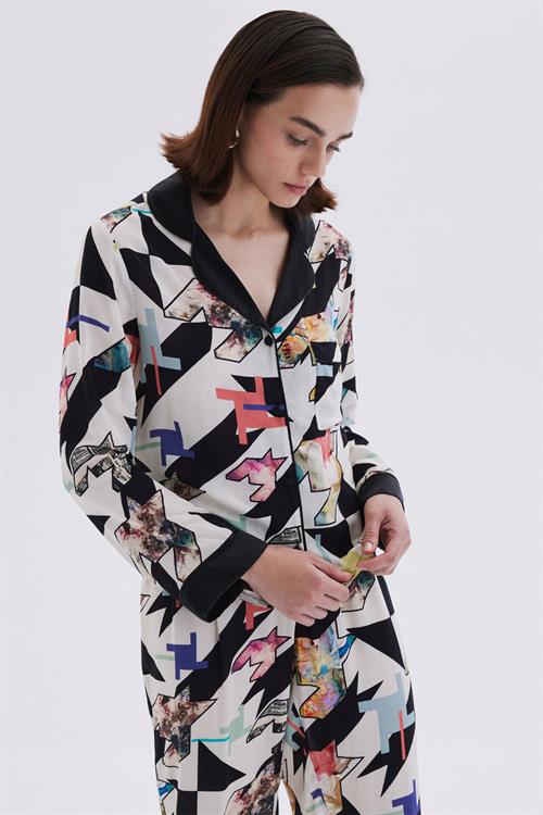 Mixte Detailed Satin Viscose Long Pajama Set