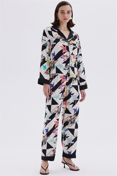 Mixte Detailed Satin Viscose Long Pajama Set