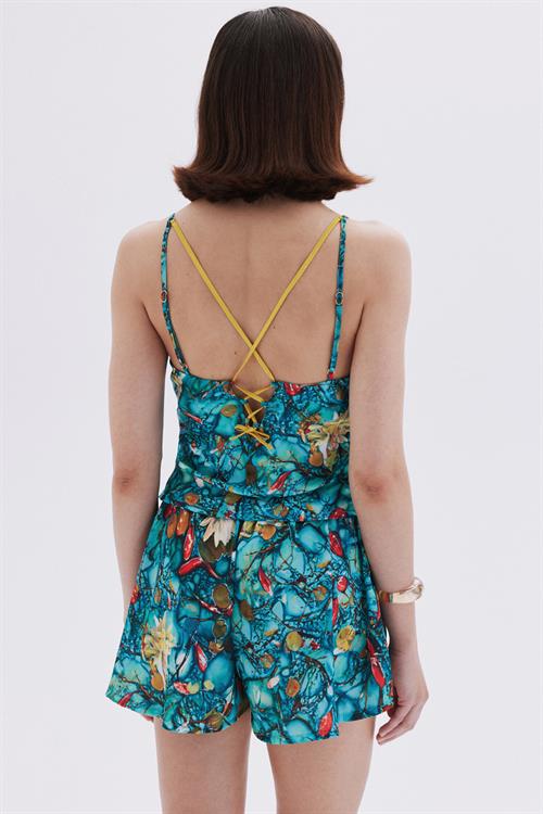 Monets Bond Desenli Askılı Kısa Saten Pijama Takımı