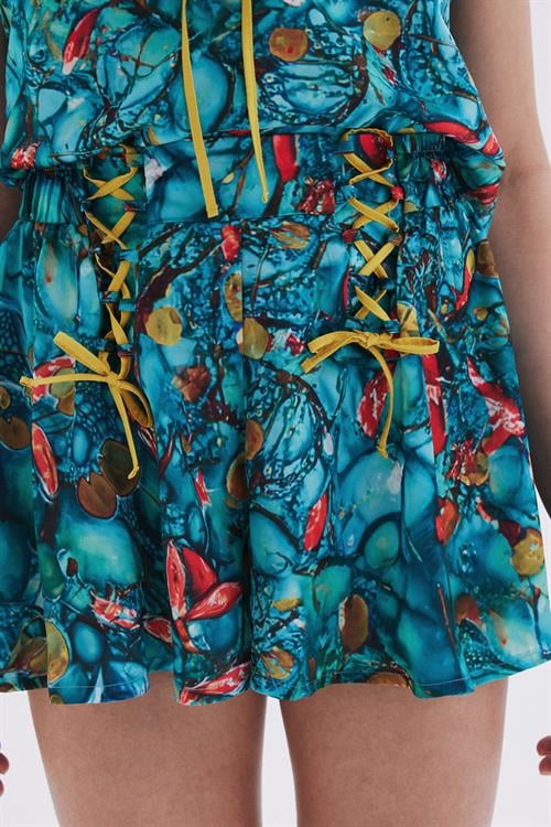 Monets Bond Desenli Askılı Kısa Saten Pijama Takımı