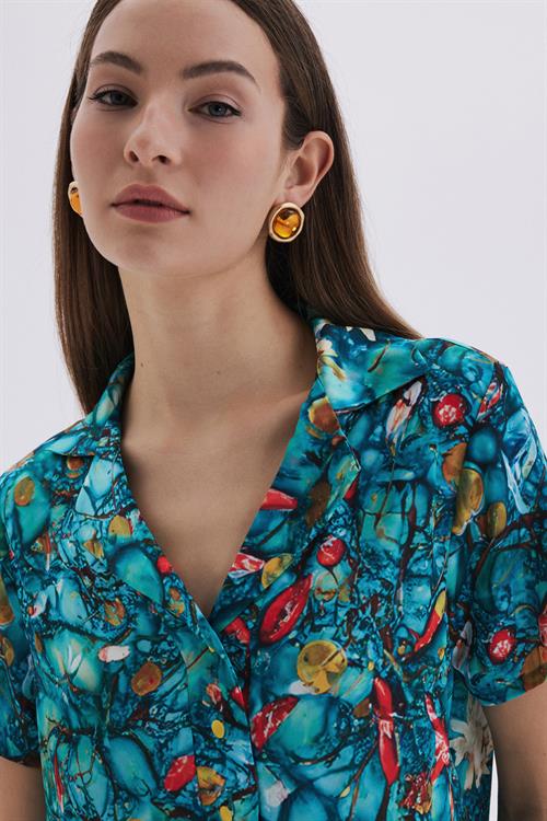 Monets Bond Desenli Kısa Saten Pijama Takımı