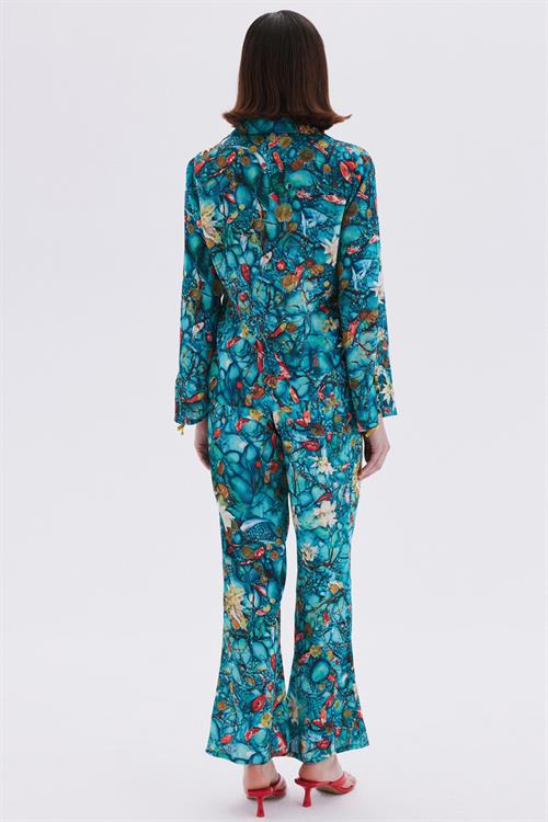 Monets Bond Desenli  Uzun Saten Pijama Takımı