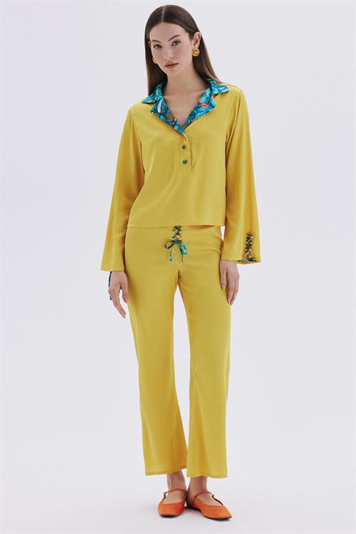 Montes Bond Satin Mustard Yellow Long Pajama Set