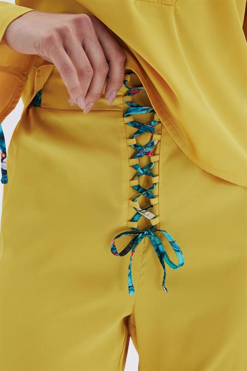 Montes Bond Satin Mustard Yellow Long Pajama Set