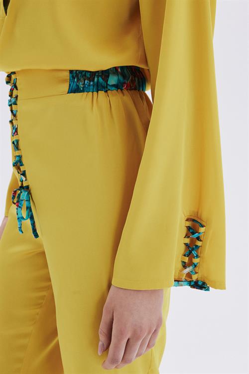 Montes Bond Satin Mustard Yellow Long Pajama Set