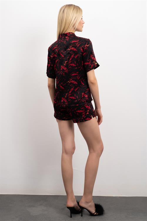 Nissa Patterned Satin Short Pajama Set