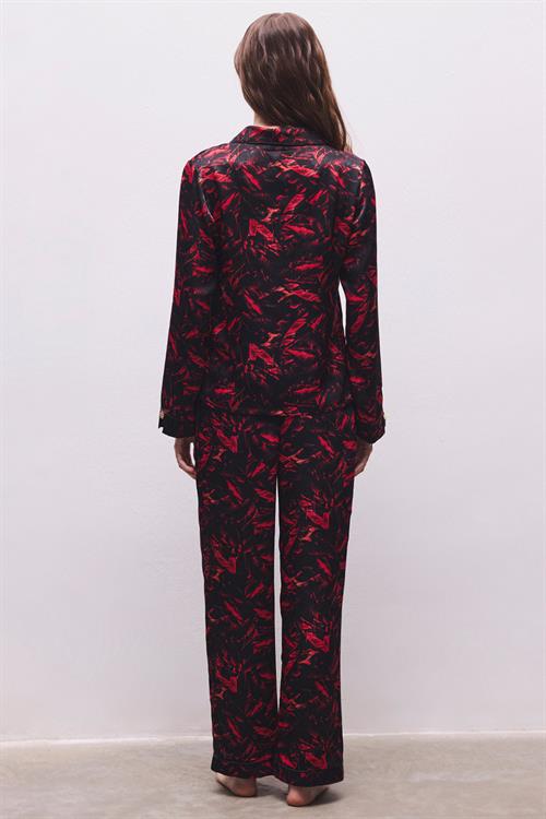 Nissa Patterned Satin Long Pajama Set