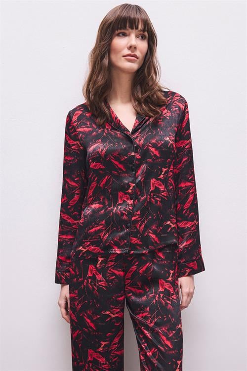 Nissa Patterned Satin Long Pajama Set