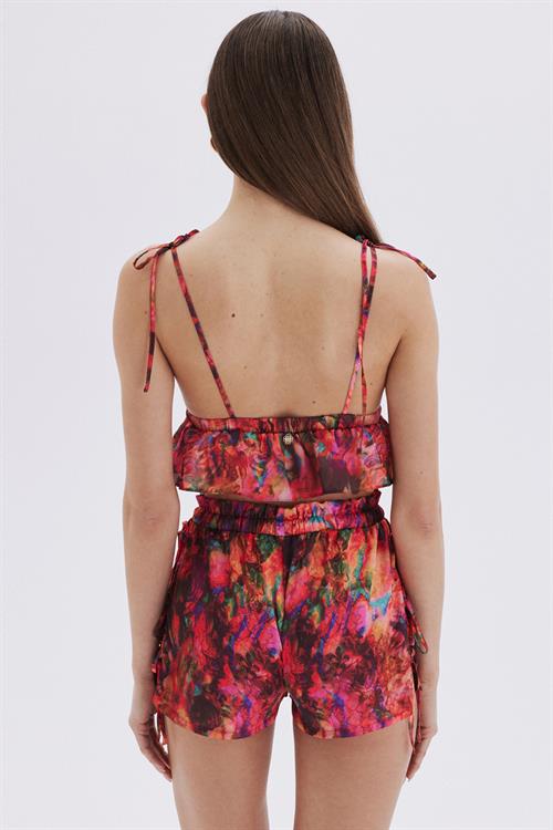 Seille Patterned Satin Strappy Short Pijama Set