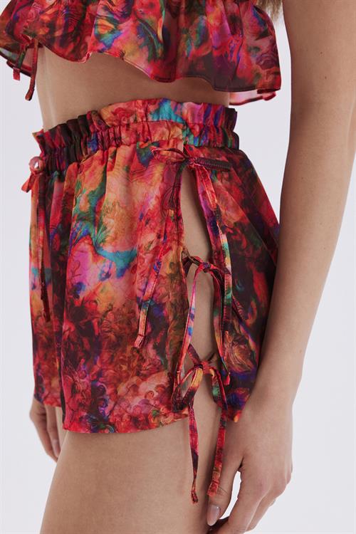 Seille Patterned Satin Strappy Short Pijama Set