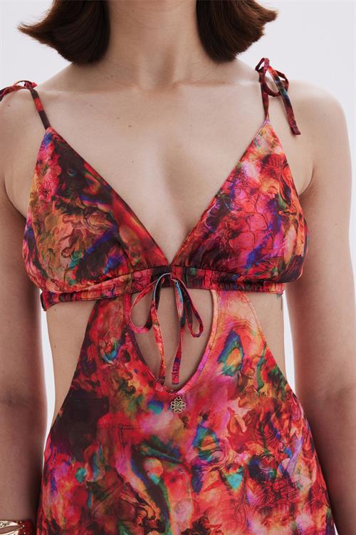 Seille Desenli Askılı Uzun Saten Gecelik