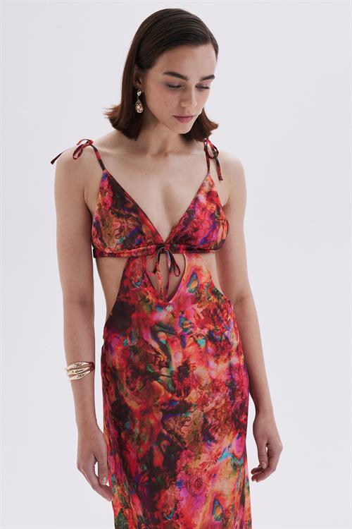 Seille Desenli Askılı Uzun Saten Gecelik