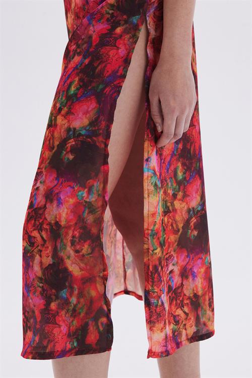 Seille Desenli Askılı Uzun Saten Gecelik