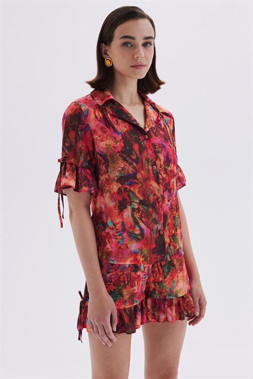 Seille Patterned Satin Short Pajama Set