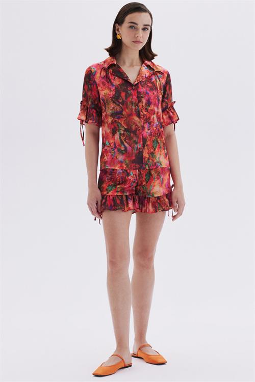 Seille Patterned Satin Short Pajama Set