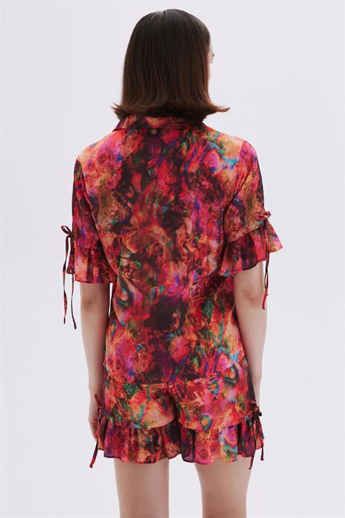 Seille Patterned Satin Short Pajama Set