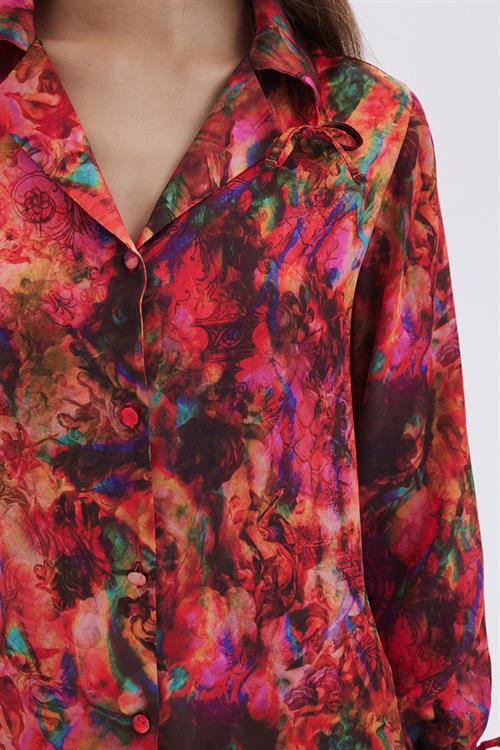 Seille Patterned Satin Long Pajama Set